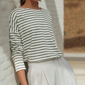 Jenni Kayne: Rue Drop Shoulder Top (green/white stripe)